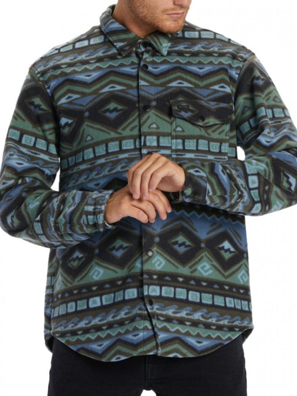 Billabong Furnace Flannel Fleece Snap Shirt Jacket Raven A/Div Mens S